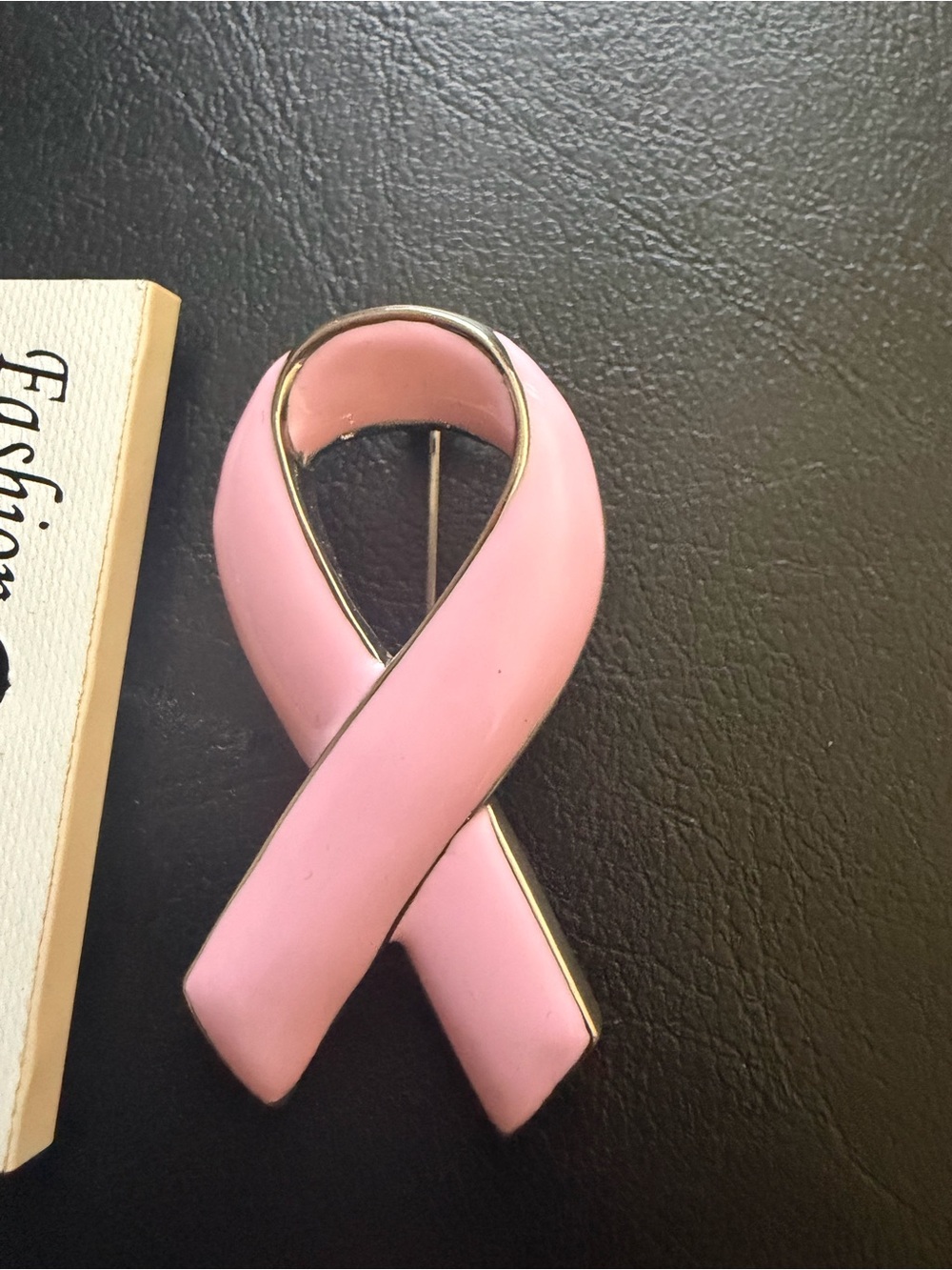 Pink Awareness Ribbon Brooches - Enamel & Rhinestone - Picture 3 of 4